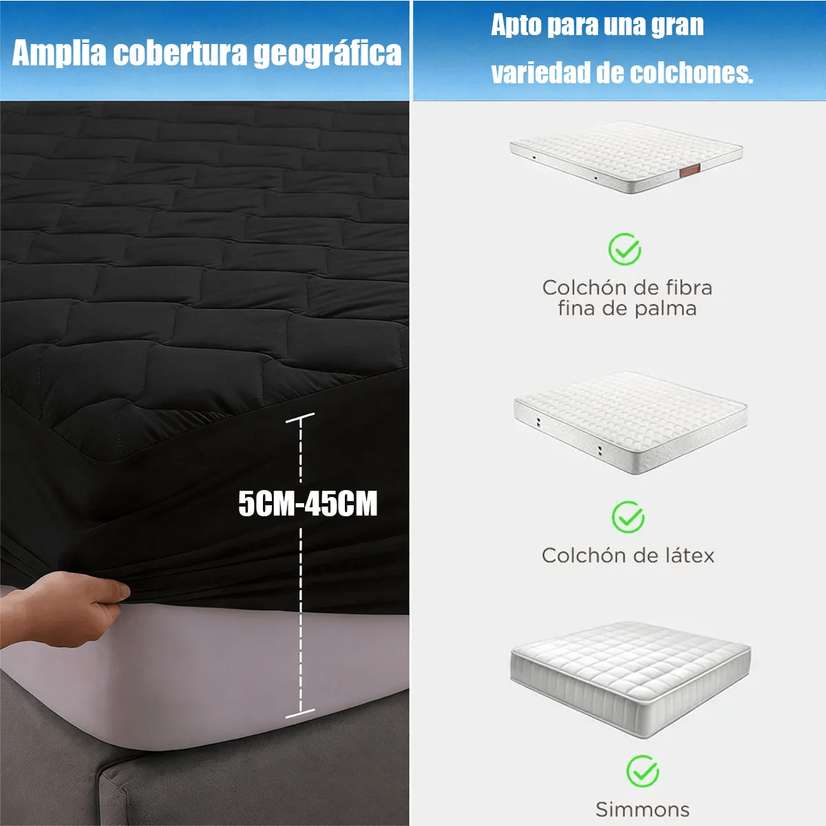 Protector de colchón, 100% impermeable, suave, cómodo, transpirable, silencioso, no se decolora,tamaños:150*200*45cm(Queen), envío rápido desde CDMX - Image 7