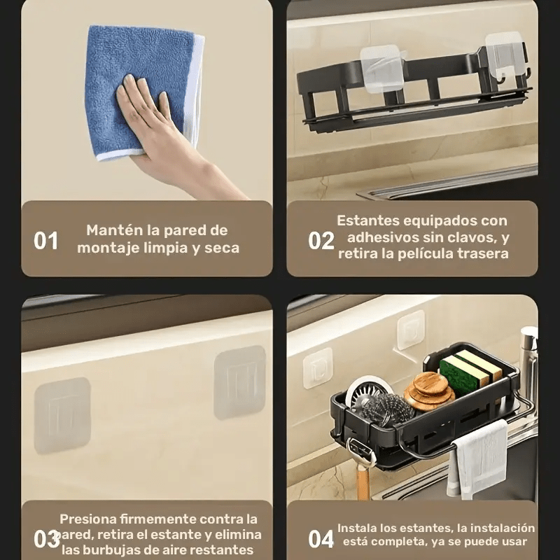 1 Organizador de Cocina con Soporte para Toallas, Especiero, Cesta para Esponjas y Desagüe de Fregadero, Solución para el Desagüe del Fregadero, con Barra para Toallas y Soporte para Cristales. - Image 10