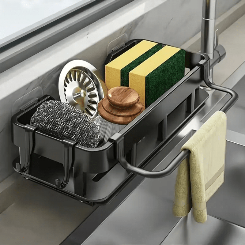 1 Organizador de Cocina con Soporte para Toallas, Especiero, Cesta para Esponjas y Desagüe de Fregadero, Solución para el Desagüe del Fregadero, con Barra para Toallas y Soporte para Cristales. - Image 2