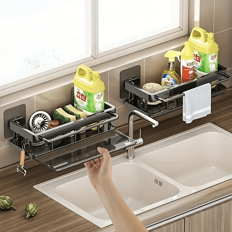 1 Organizador de Cocina con Soporte para Toallas, Especiero, Cesta para Esponjas y Desagüe de Fregadero, Solución para el Desagüe del Fregadero, con Barra para Toallas y Soporte para Cristales. - Image 3