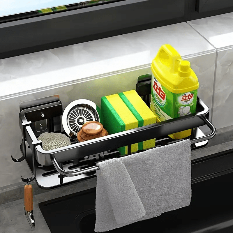 1 Organizador de Cocina con Soporte para Toallas, Especiero, Cesta para Esponjas y Desagüe de Fregadero, Solución para el Desagüe del Fregadero, con Barra para Toallas y Soporte para Cristales. - Image 4