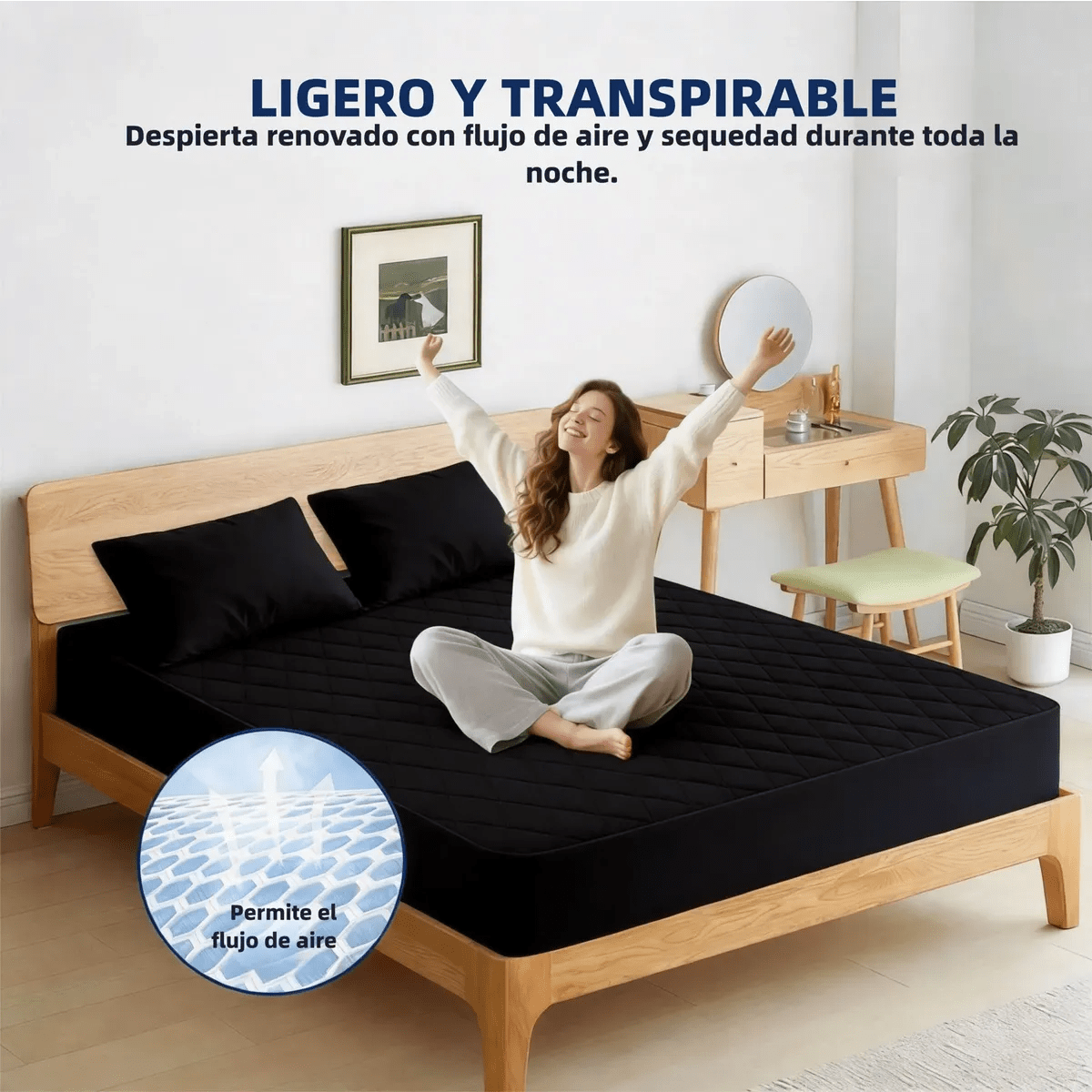 Protector de colchón, 100% impermeable, suave, cómodo, transpirable, silencioso, no se decolora,tamaños:150*200*45cm(Queen), envío rápido desde CDMX - Image 5