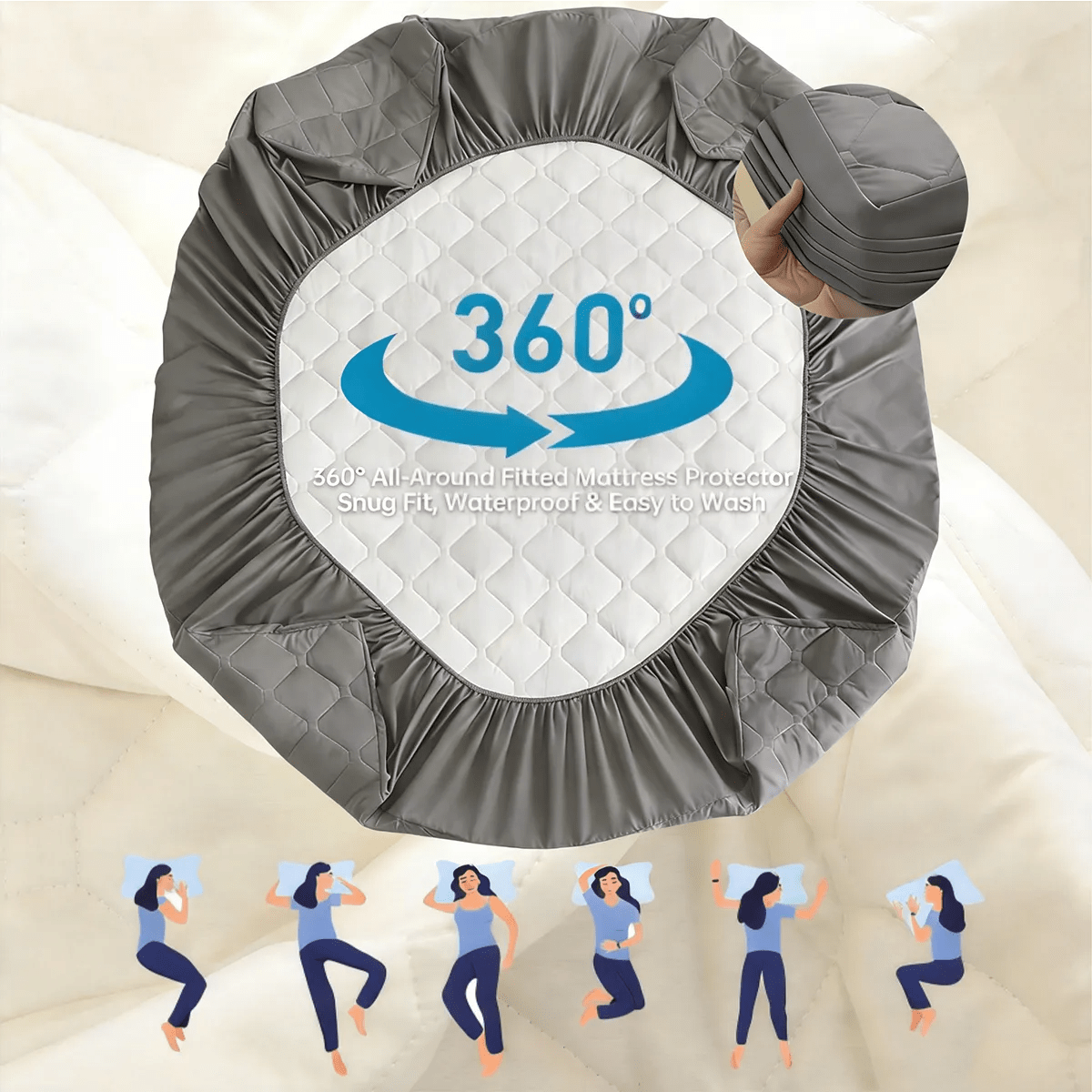Protector de colchón, 100% impermeable, suave, cómodo, transpirable, silencioso, no se decolora,tamaños:150*200*45cm(Queen), envío rápido desde CDMX - Image 21