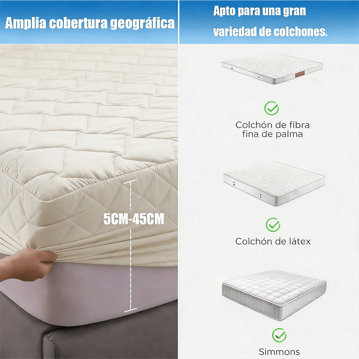 Protector de colchón, 100% impermeable, suave, cómodo, transpirable, silencioso, no se decolora,tamaños:150*200*45cm(Queen), envío rápido desde CDMX - Image 12