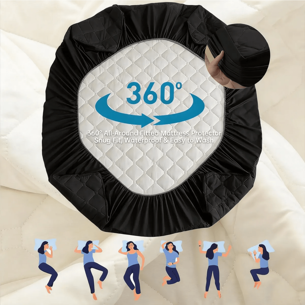 Protector de colchón, 100% impermeable, suave, cómodo, transpirable, silencioso, no se decolora,tamaños:150*200*45cm(Queen), envío rápido desde CDMX - Image 2